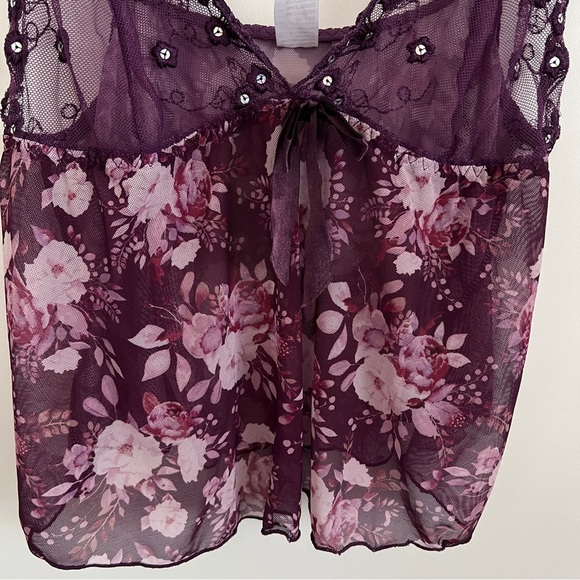 Y2K Lace Floral Sheer Purple Babydoll Cami Top Purple Fairy Coquette - Picture 3 of 11